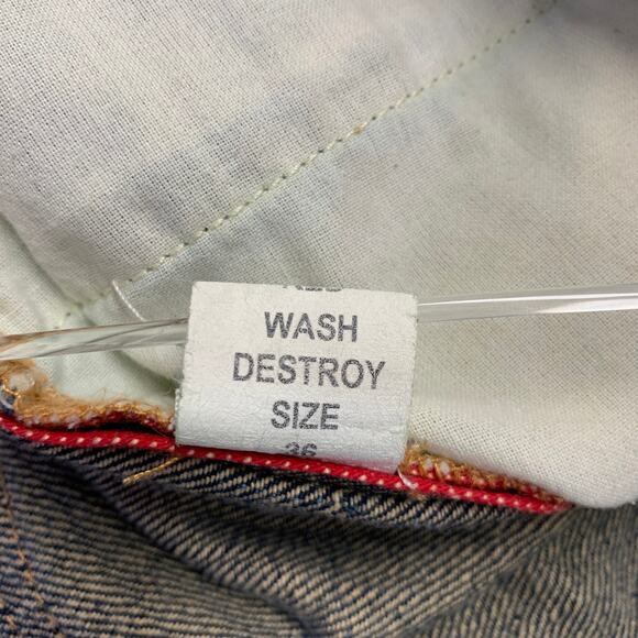 BLVCK SCVLE Size 36 Blue Distressed Button Fly Jeans - Picture 6 of 6